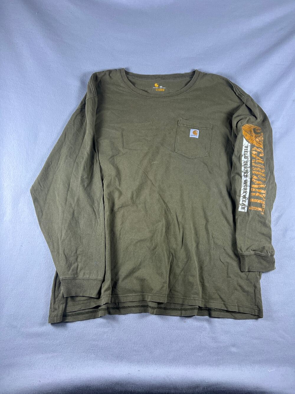 Carhartt T-Shirt Mens 4XL Green Long Sleeve Graphics Original Fit Workwear Tee